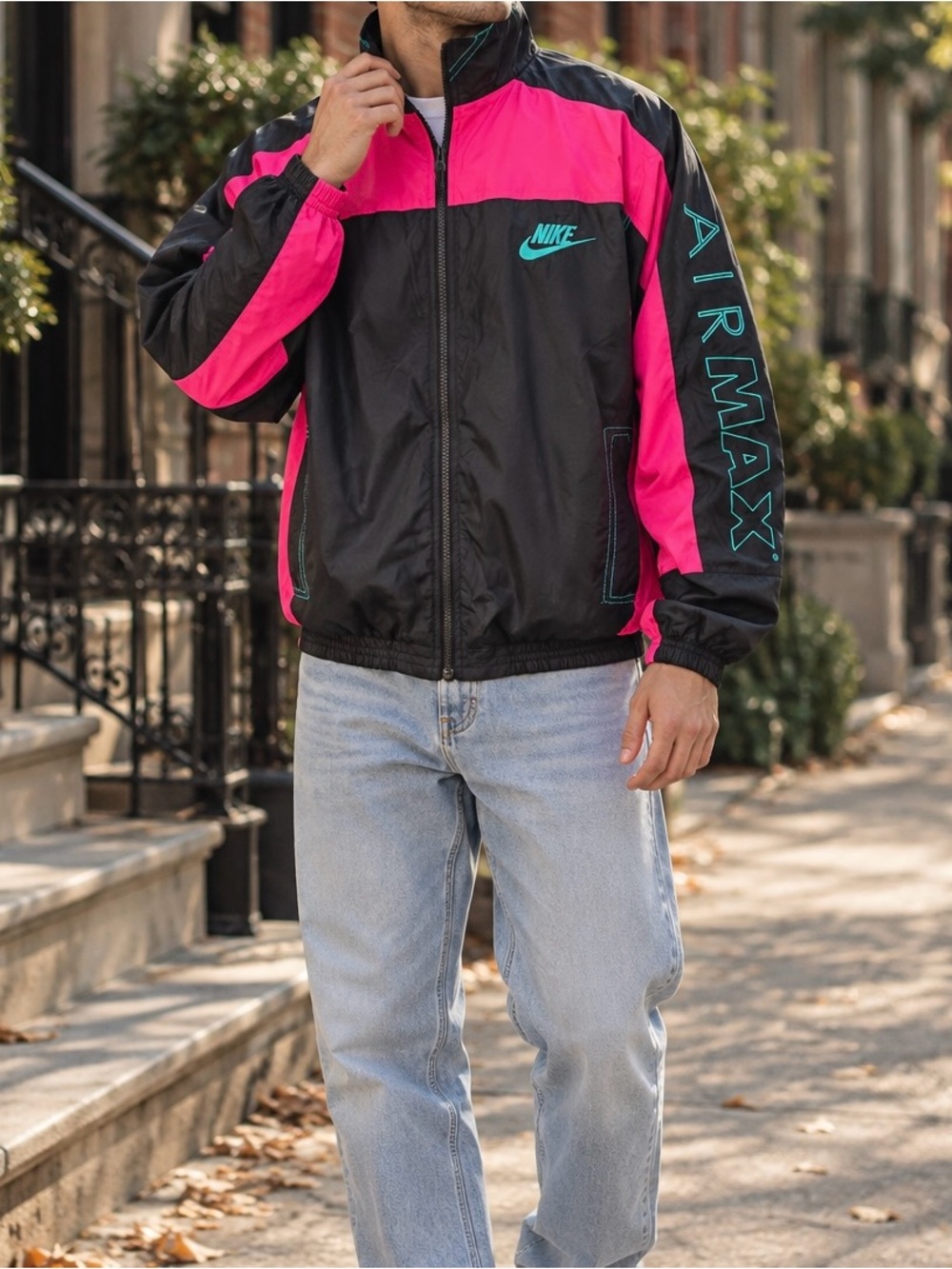 Nike x Atmos NRG Vintage Patchwork Track Jacket Black Pink Jade Sz L - Picture 1 of 6
